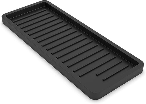 ZAPPOWARE Silicone Kitchen Sink Caddy Sponge Holder 12"x4.7", Black - Bathroom Vanity Tray Organizer, Soap Tray for Dish Scrubber, Soap Dispenser...