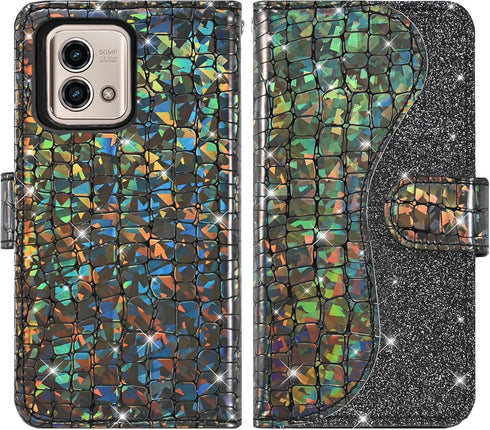 Asuwish Phone Case for Motorola Moto G Stylus 4G 2023 Wallet Cover with Screen Protector and Wrist Strap Bling Glitter Leather Flip Zipper Card Ho...