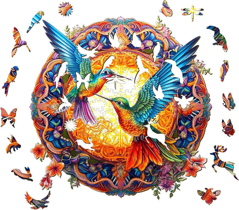 Wooden Jigsaw Puzzles, Mandala Hummingbirds Wooden Puzzles for Adults and Kids, Unique Shape Animal Wooden Puzzle, Wood Puzzles Adults, Perfect Ch...