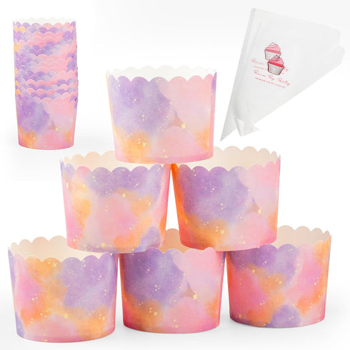 Fairy Dust Mermaid Cupcake Liners Wrappers 25 Count 4.5 oz Each 2-12inch Disposable Piping Bags Party Baby Shower Oven Safe Greaseproof Baking Cup...