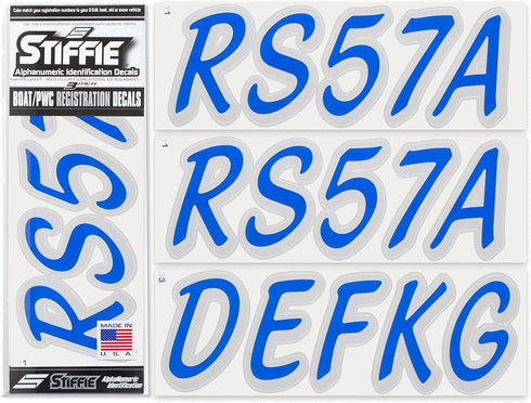 Whipline Solid Blue/Silver 3" Alpha-Numeric Registration Identification Numbers Stickers Decals for Boats & Personal Watercraft...