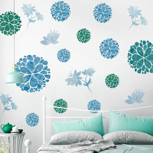 Fashion 3D DIY Creative Blue Flowers Wall Decals Flower Vines Wall Stickers Murals Removable Decor Decal for Living Room Girls Bedroom Home Wall D...