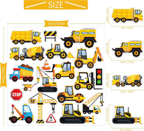 Tevxj Construction Vinyl Gel Clings, 20 Pcs Yellow & Black Transportation Stickers for Kids, Reusable Wall & Window Decor, Airplane, Truck Decals,...