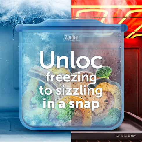 Ziploc Endurables Large Pouch, 8 Cups, Reusable Silicone Bags and Food Storage Meal Prep Containers for Freezer, Oven, and Microwave, Dishwasher S...