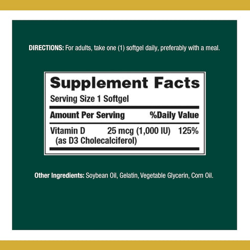Nature's Bounty Vitamin D3 1000 IU Softgels, 350 Count...