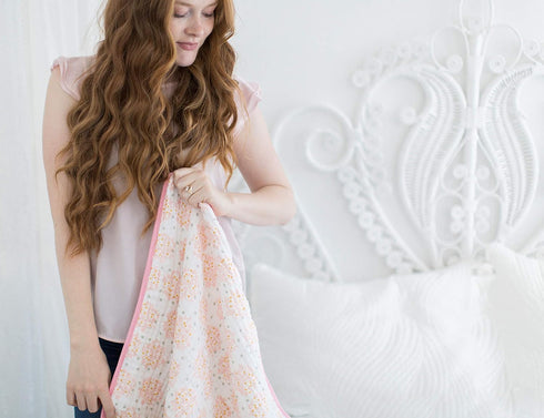 SwaddleDesigns 4-Layer Cotton Muslin Luxe Blanket, Baby and Toddler Cuddle and Dream, 46x46 inches, Pink Heavenly Floral and Stripes...