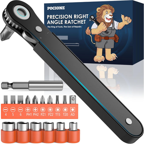 Right Angle Screwdriver Mens Gifts - 90 Degree Offset Ratcheting Screwdriver Pocket Mini Low Profile Ratchet Wrench Bit Socket Set for Tight Space...