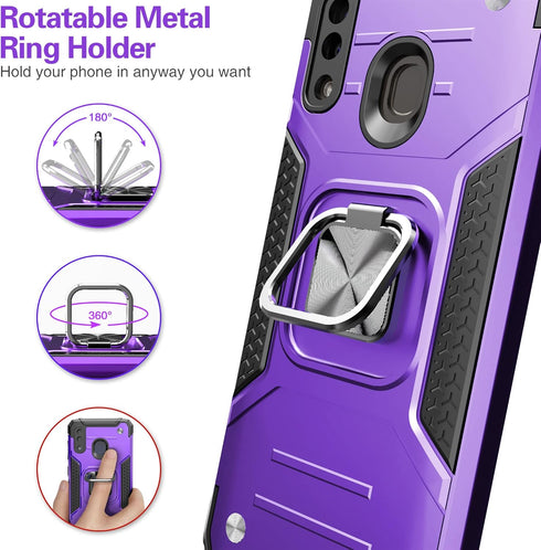 Galaxy A20 Case with Tempered Glass Screen Protector, Galaxy A30 Case, Hybrid Drop Test Cover with Car Mount Kickstand Slim Fit Protective Phone C...
