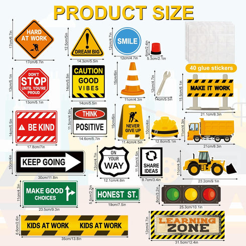 Whaline Construction Bulletin Board Set with Glue Points Positive Saying Learning Zone Cutouts Decorations Constructional Classroom Accent for Sch...