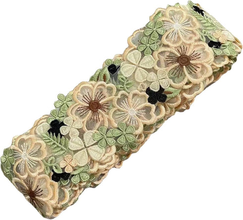 Organza 3D Flower Lace Trim, Green and Beige Embroidery Floral lace Ribbon for Dress/Wedding/Bridal DIY Sewing Decoration,2Yard...