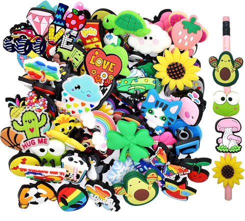 YEALQU 100PCS Random Different Pencil Topper Decoations Cute PVC Pencil Toppes Lovely Black Clip Pencil Decoration Accessories for Pupil/Junior St...