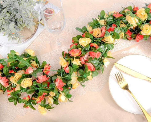 Miracliy 9Pcs 74FT Flower Garland Artificial Rose Arch Vines Fake Spring Floral Garland for Flower Wall Backdrop Wedding Mothers Day Garden Tea Pa...