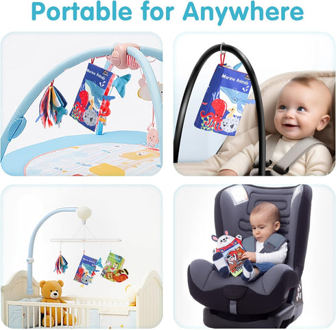 iPlay, iLearn Baby Cloth Books 6-12 Month, Infant Soft Touch Feel Marine Farm Animal Fabric Book Set, Newborn Carseat Crib Crinkle Toy, Babies Bir...