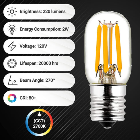 BlueStars E17 T7 LED Light Bulb 2W 120V (25W Incandescent Equivalent), Energy Saving, 2700K Warm White, 220lm for Microwave Oven, Range Hood, Refr...