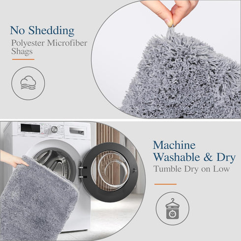 Walensee Bathroom Rug, Non Slip Bath Mat (16 x 24, Grey) Water Absorbent Soft Microfiber Shaggy Mat Machine Washable, Thick Plush Rugs for Shower...