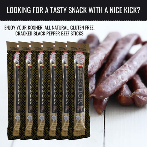 Aufschnitt Grass Fed Beef Jerky Sticks - Low Sodium, Certified Kosher - Halal and Keto Friendly - 6 Pack, Pepper......