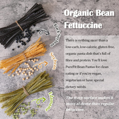 PureFit - Organic Soy Bean Fettuccine Pasta - Low Carb, High Protein, Gluten Free, Vegan, Non-GMO, Keto Friendly, Kosher, Easy to Make, Plant-Base...