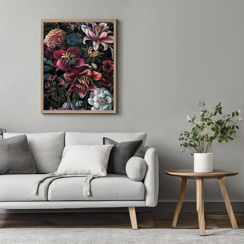 Posterizer 1 pcs-chic lush flowers with dark background-Floral & Botanical Art-Abstract & Modern Art-Decor for Home & Office- UNFRAMED Wall Art...
