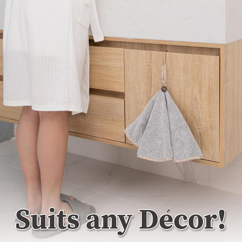 myHomeBody Hand Towels with Hanging Loops, Absorbent Charcoal Fiber Cleaning Clothes with Coconut Shell Button for Kitchen, Round Shape, Set of 2,...