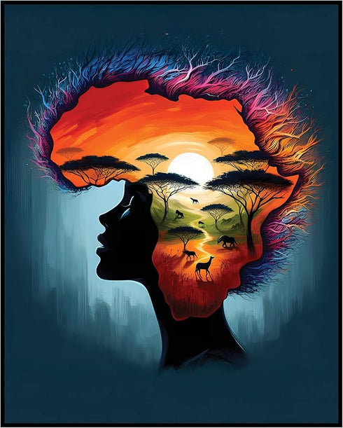 Posterizer 1 pcs-Abstract African Sunset Landscape & woman-Afro-American Art Collection-Inspirational Women's Art-Gifts for Women- UNFRAMED Wall A...