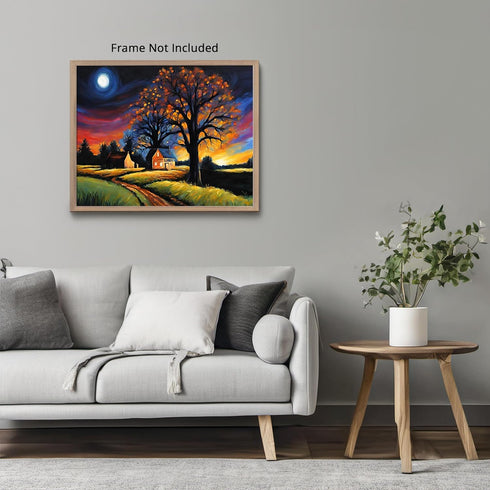 Posterizer 1 pcs- quaint old village-building in nature-night sky 1-Landscape & Nature Art-Floral Botanical Art- Decor for Home & Office- unframed...