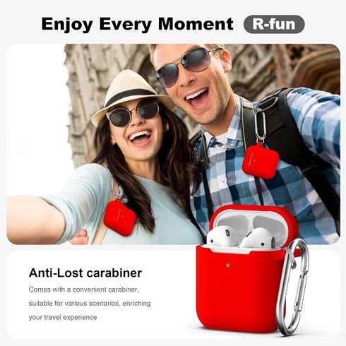 R-fun Compatible with AirPods Case Cover, Soft Silicone Protective Cover with Keychain for Women Men Compatible with Apple AirPods 2nd 1st Generat...