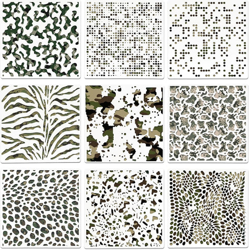 9 Pcs Camo Stencils for Spray Paint, Camouflage Spray Paint Templates Camo Pattern Stencil Kit Camo Paint Stencils for Boat Metal DIY Crafts...