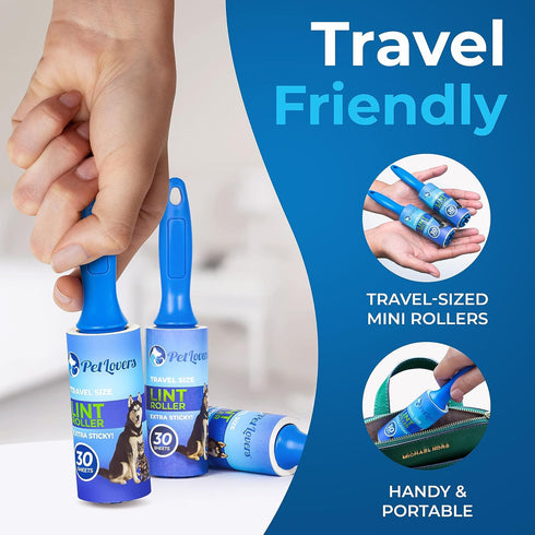 PetLovers Mini Lint Rollers for Travel 4 Pack - Small Sized Lint Removers for Easy Portability, Great for Pet Hair and Debri Pickup...