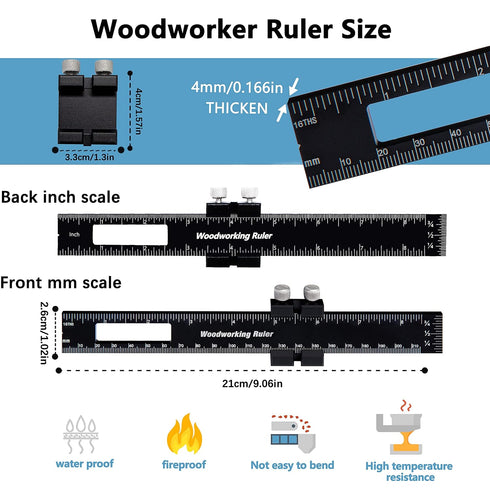 Precision Pocket Woodworking Ruler 8 inch Marking Measuring Ruler Professional Woodworking Tools Ruler Metal Construction Ruler Inch and Metric Ru...