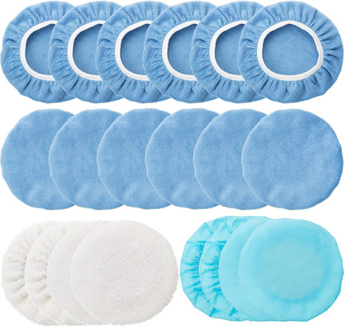 Mudder 20 Pieces 9 to 10 Inches Buffer Pads Car Polisher Bonnet Orbital Buffer Bonnets Microfiber Polishing Pad Cover...