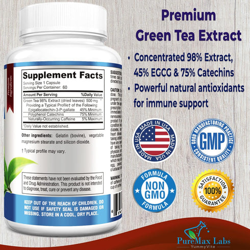 Green Tea Extract 98% - 3X Strength, 75% Polyphenol Catechins, 45% EGCG, Super Antioxidant - 60 Capsules...