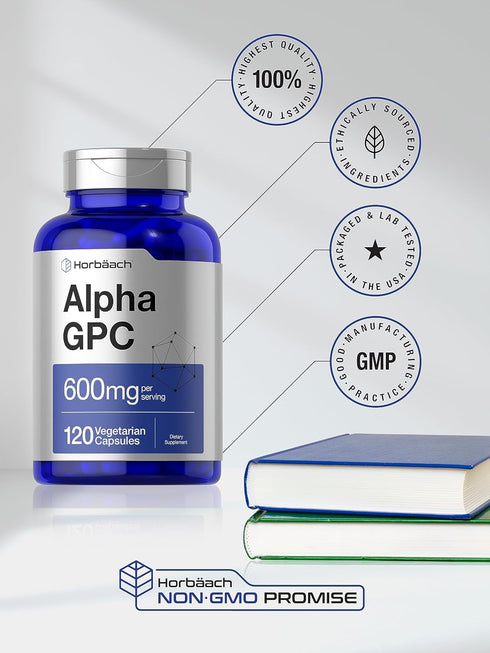 Horbaeach Alpha GPC 600mg | 120 Capsules | Vegetarian, Non-GMO & Gluten Free Choline Supplement | Supports Healthy Memory, Focus and Clarity...