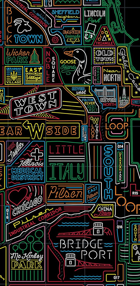 Neon Neighborhood Map of Chicago Poster - Chicago Gift | Chicago Map Art | Chicago Wall Art | Chicago Poster | Chicago Art...