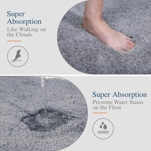 Walensee Bathroom Rug, Non Slip Bath Mat (16 x 24, Grey) Water Absorbent Soft Microfiber Shaggy Mat Machine Washable, Thick Plush Rugs for Shower...