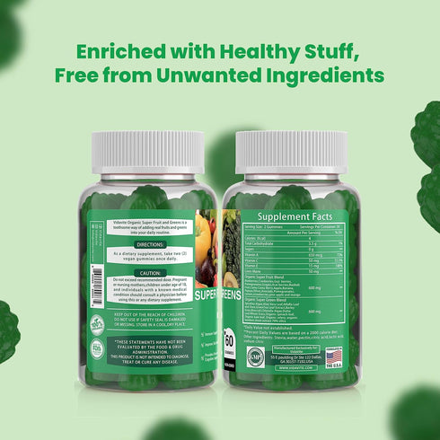 Sugar-Free Fruit and Veggie Gummies — 35+ Greens, Fruit and Vegetable Vitamins to Boost Immunity, Skin & Gut Health — Ideal Fruit and Vegetable Su...