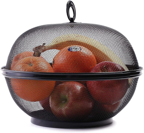Juvale Black Mesh Fruit Baskets with Lids, Restaurant Kitchen Produce Containers (10 Inch) 2 Pack Fruit Mesh Basket...