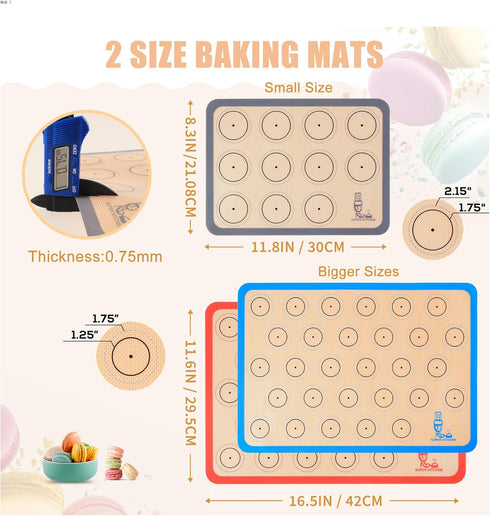 Silicone Baking Mat Macaron - Set of 3 (2 Half Sheet Liners and 1 Quarter Sheet), Non Stick Silicon Cookie Oven Liner For Macaroons, Bake Pans, Pi...