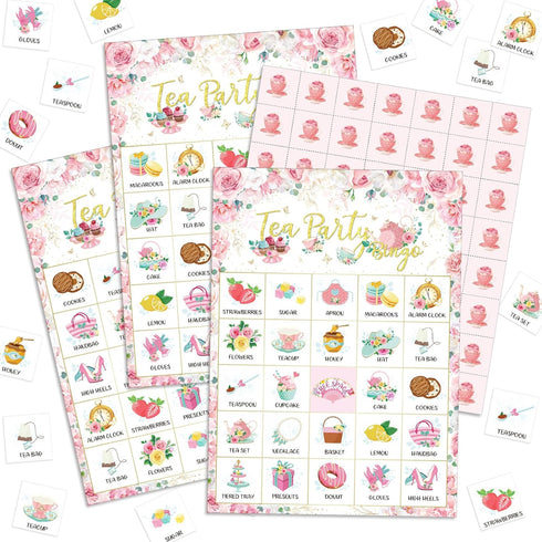 Shappy 35 Pieces Tea Party Bingo Game 24 Players Floral Tea Party Bingo Cards Garden Tea Party Games for Kids Family School Classroom Activities B...