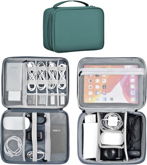 Large Capacity Electronics Accessories Organizer Travel Case with Adjustable Divider Waterproof Leather Cord Organizer Case Shockproof Tech Organi...