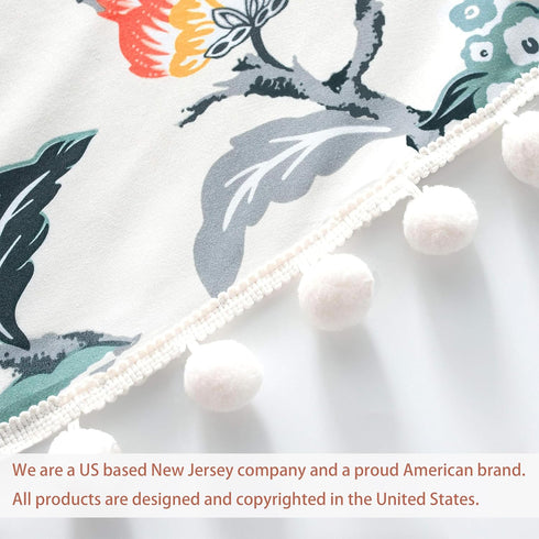 DriftAway Ada Botanical Print Lined Flower Leaf Thermal Insulated Window Valance Rod Pocket Waterfall Swag Valance with Pom Pom 52 Inch by 18 Inch...