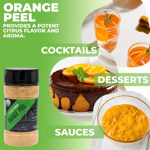 FreshJax Organic Orange Peel Powder – 4.5 oz Dried Orange Zest, Non-GMO, Gluten-Free, Keto, Paleo – No Preservatives – Ideal for Baking, Cooking, ...