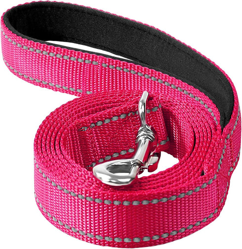 6ft Dog Leash for Small Medium Large Dogs | One-Sided Reflective Nylon | Padded Handle | 1 inch Wide | Hot Pink...