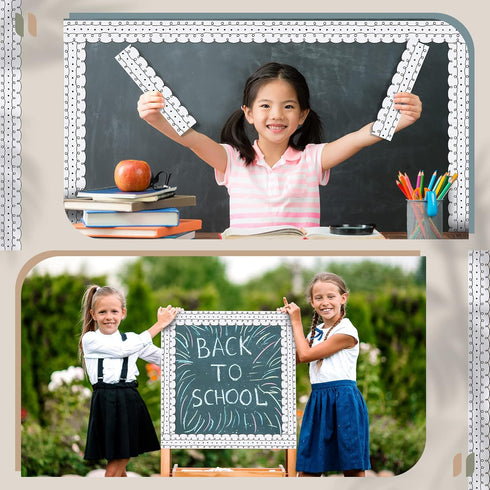 88 Pcs Bulletin Board Borders 101 Ft Black and White Dots Classroom Borders for Bulletin Board Squiggles and Dots Border Trim with 15 Sheet Glue P...