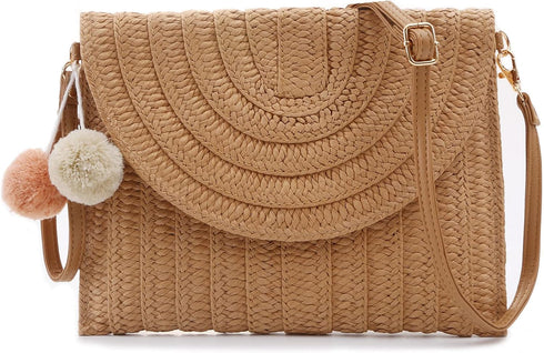 Straw Crossbody Bags for Women Straw Clutch Bag Straw Beach Bag Straw Purse Summer Handbag Straw Envelope Wallet...