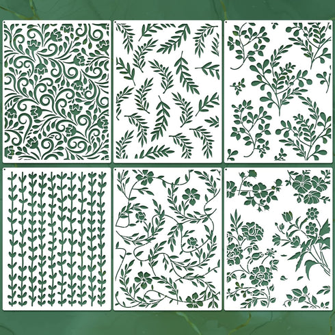 6 Pcs Large Flower Leaves Stencil for Painting Flourish Vine Wall Painting Spring Stencil Template 12 x 16 in Reusable DIY Wall Stencil and Metal ...