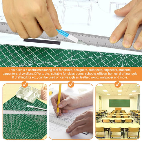 Stainless Steel Metal Ruler with Non-Slip Cork Back for Home Improvement, Planner Accessories, College School Supplies, Drafting Tools, Architectu...