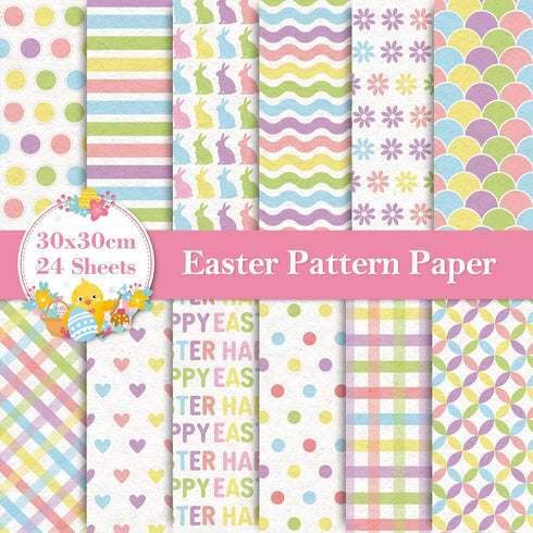Whaline 12 Designs Easter Pattern Paper 24 Sheet Happy Easter Pastel Scrapbook Paper Double-Sided Spring Decorative Craft Paper Folded Flat for Ca...