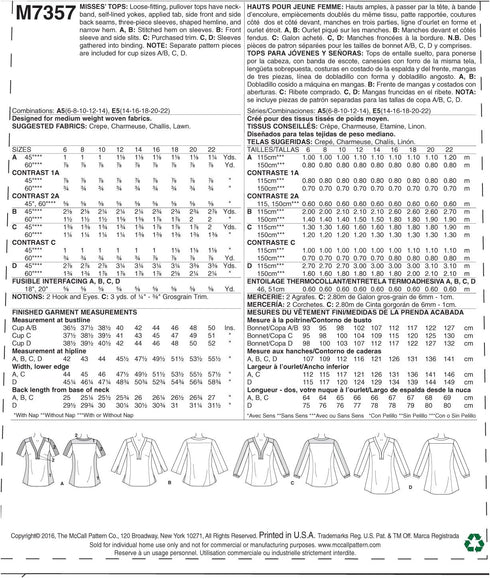 McCall's Patterns M7357E50 M7357 Misses' Banded Tops with Yoke, Size E5 (14-16-18-20-22)...
