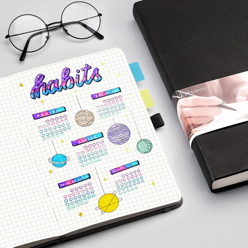 EMSHOI Graph Paper Notebook - 256 Pages A5 Graph Notebook/Journal, Hard Cover, 120gsm Thick Paper, Smooth PU Leather, Inner Pocket, 5.75'' × 8.38'...