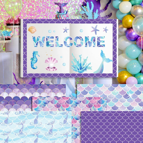 VIVIQUEN 24 Pack Mermaid Pattern Double-Sided Paper, 12-inches Purple Textured Scrapbook Paper Craft Paper Folded Flat for DIY Background Card Mak...